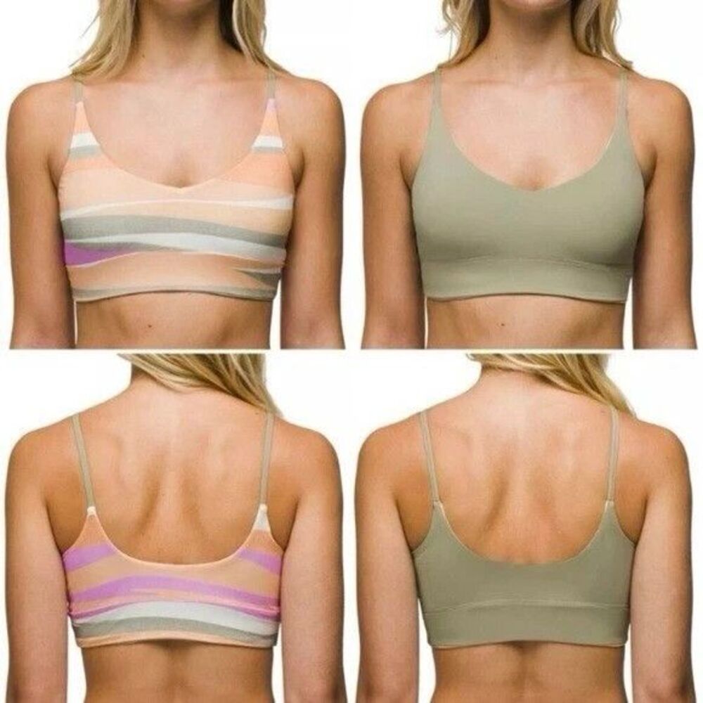 Prana NEW XL Green Pink Waves Willow Falls Reversible‎ Bralette Bikini Swim Top